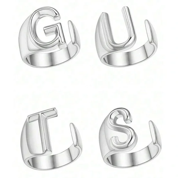 *NEW* OLIVIA RODRIGO Themed GUTS Letters Set of 4 Rings in Silver - Picture 2 of 11